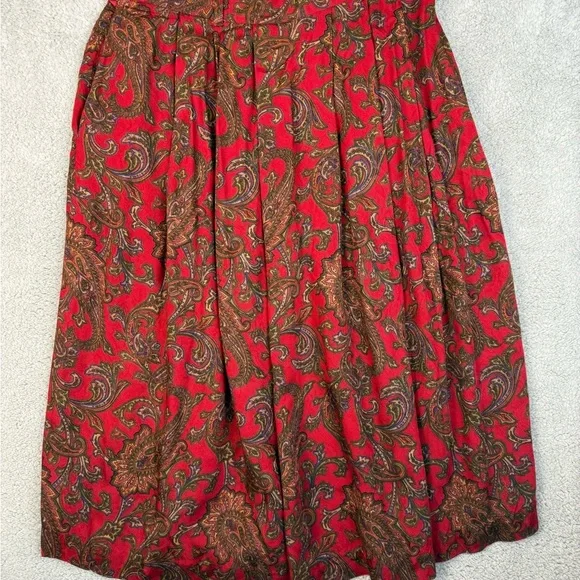 Women’s vintage pleated skirt red paisley print size 16 with pockets - Picture 5 of 9